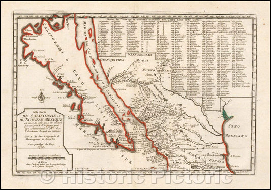 Historic Map - Cette Carte De Californie et Du Nouveau Mexique, 1700, Nicolas de Fer - Vintage Wall Art
