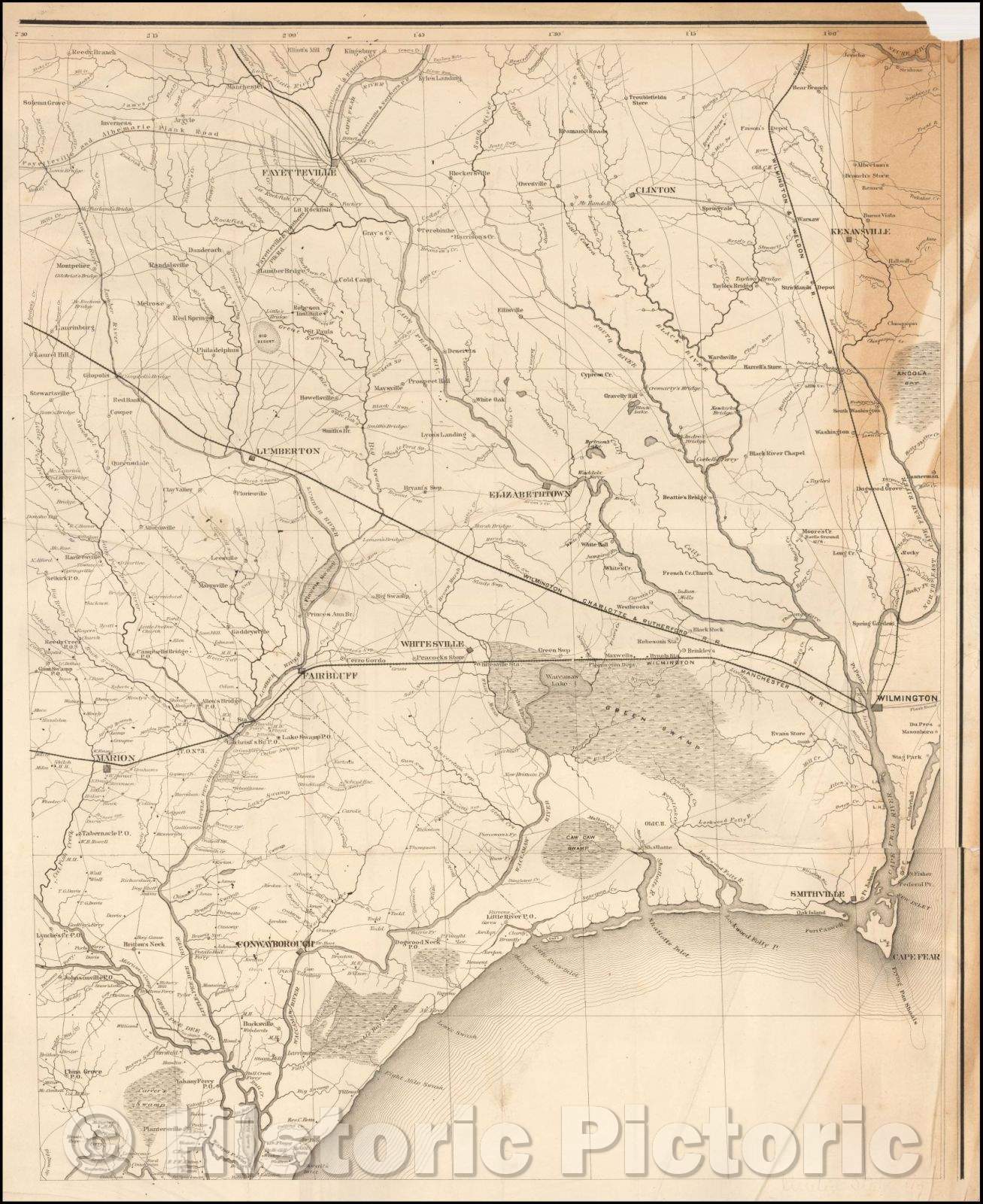 Historic Map - Southwestern North Carolina and Northeastern South Carolina, 1861, Adolph Lindenkohl - Vintage Wall Art