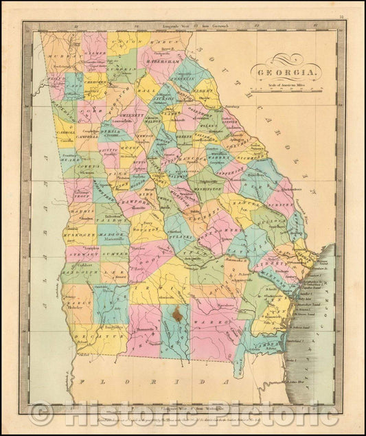 Historic Map - Georgia, 1836, David Hugh Burr - Vintage Wall Art