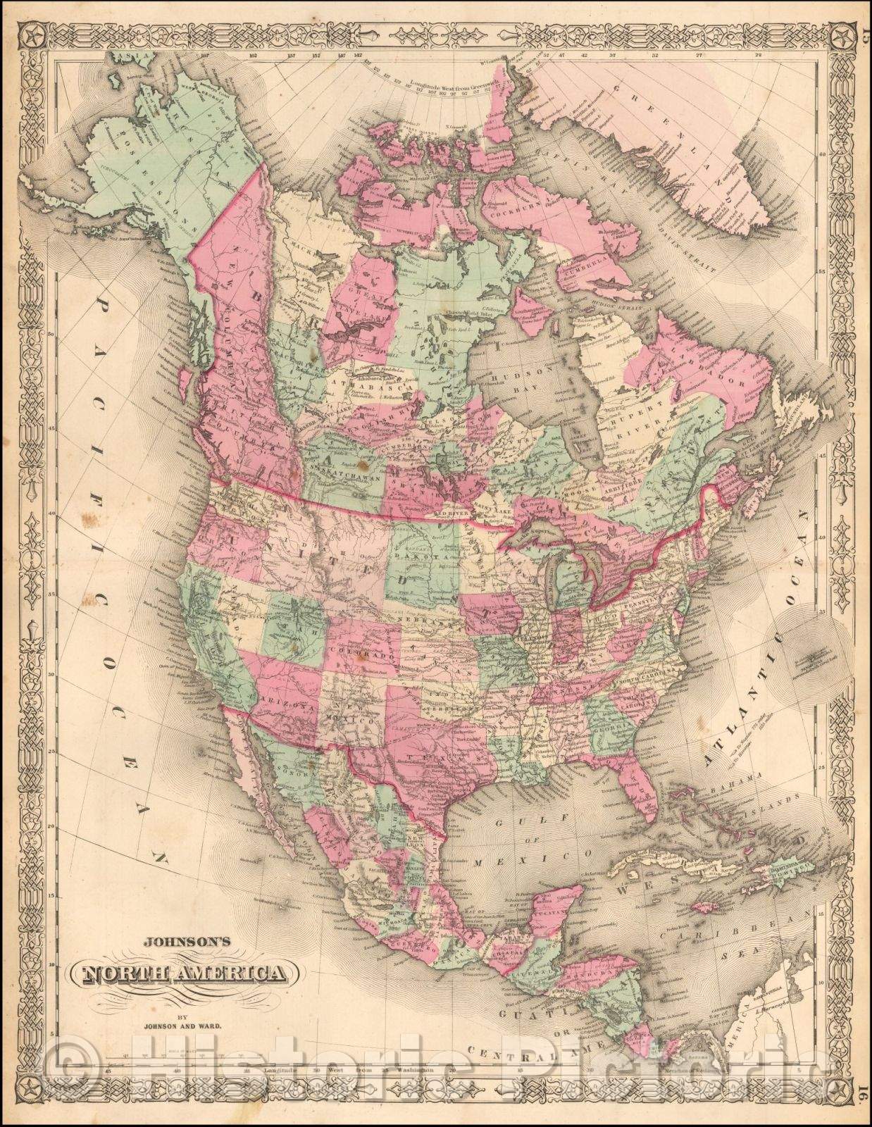 Historic Map - Johnson's North America, 1862, Benjamin P Ward - Vintage Wall Art