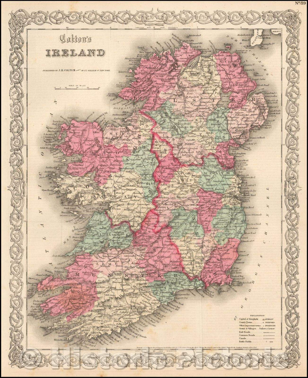 Historic Map - Colton's Ireland, 1865, Joseph Hutchins Colton - Vintage Wall Art