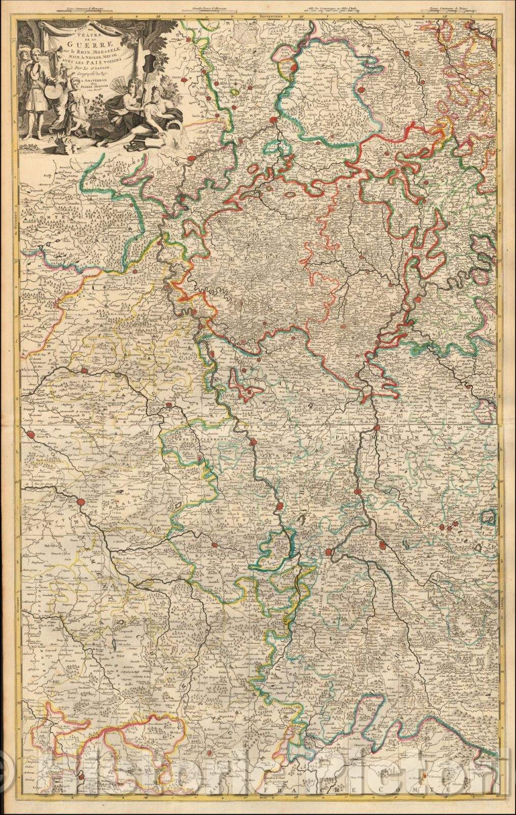 Historic Map - 2. Carte de la Meuse ou T?tre De La Guerre sur le Rhin, Moesselle, Mayn, le Necker, Meuse, Avec Les Pais Voisins. Par le Sr. Sanson /, 1708 - Vintage Wall Art