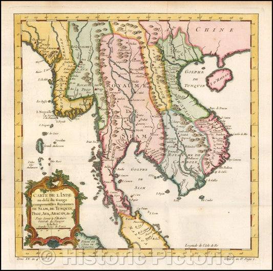 Historic Map - Carte de L Inde au-dela du Gange comprenant les Royaumes de Siam, de Tunqu :: of The India beyond the Ganges, 1764 - Vintage Wall Art