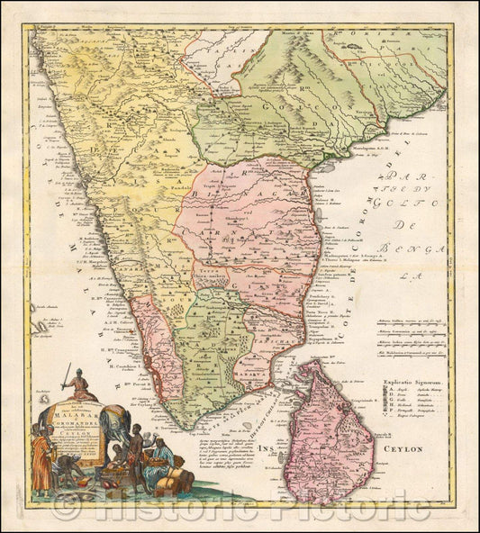 Historic Map - Peninsula Indiae citra Gangem Hoc est Orae celeberrimae Malabar & Coromandel Cum adjacente Insula non minums celebratissima Ceylon, 1733 v4