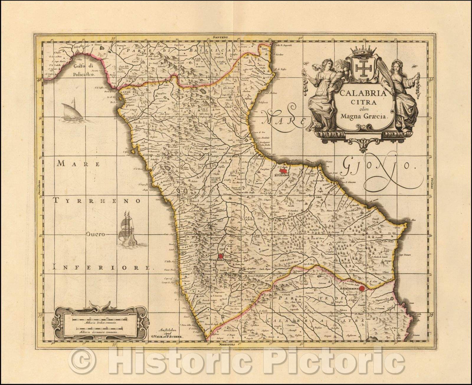 Historic Map - Calabria Citra olim Magna Graeciae, 1690, Peter Schenk - Vintage Wall Art