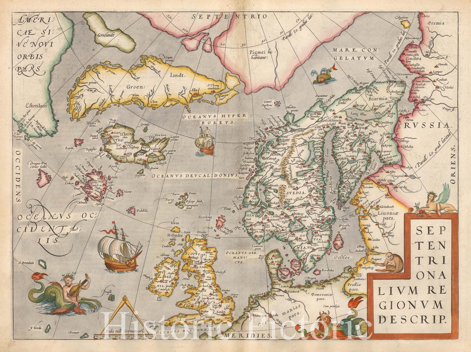 Description of the Northern Regions 1574 Hand-Colored Historical Map Print