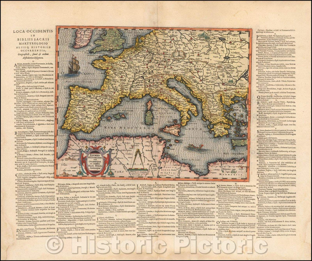 Historic Map - Lumen Historiarum per Occidentem ex Conatibus Fran. Haraei Antverpiae :: Attempts by the West in light of the history of France. New York Haraei, 1624 - Vintage Wall Art