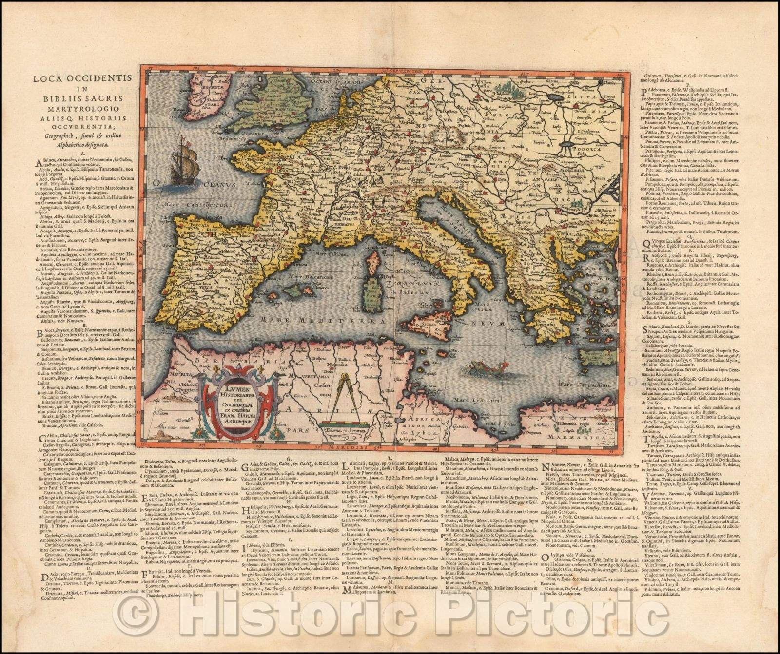 Historic Map - Lumen Historiarum per Occidentem ex Conatibus Fran. Haraei Antverpiae :: Attempts by the West in light of the history of France. New York Haraei, 1624 - Vintage Wall Art