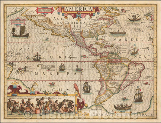 Historic Map - America, 1606, Jodocus Hondius - Vintage Wall Art