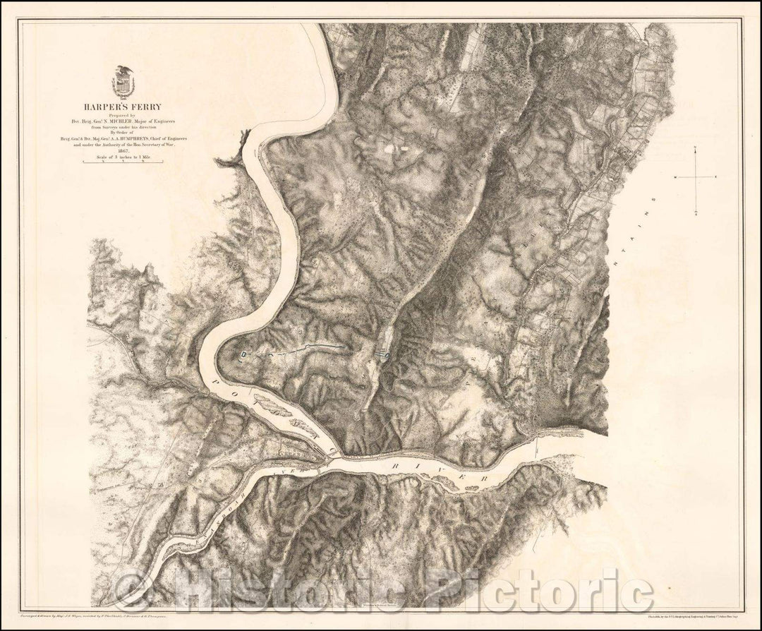 Historic Map - Harper's Ferry Prepared, 1867, U.S. War Department - Vintage Wall Art
