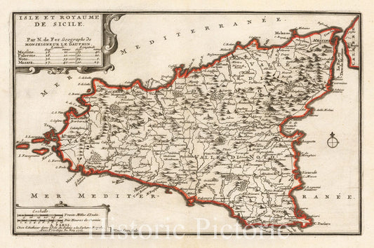 Sicily - Regional Map, 1702 | Historical Map Print