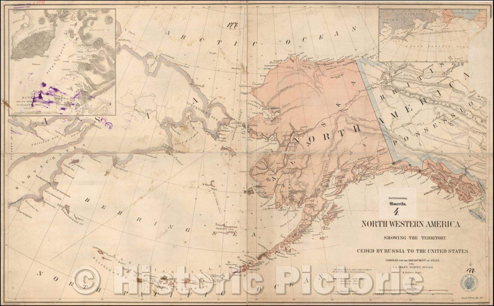 Historic Map - Northwestern America Showing The Territory Ceded, 1867, Adolph Lindenkohl - Vintage Wall Art