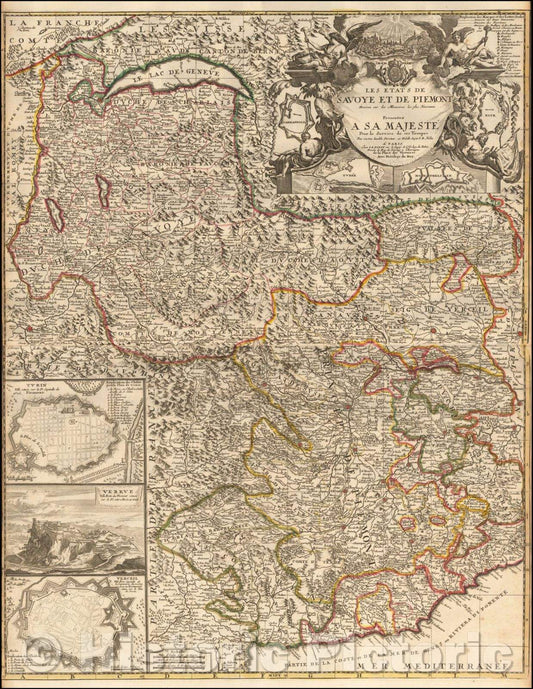 Historic Map - Les Etats De Savoye et de Piemont, 1691, Jean-Baptiste Nolin - Vintage Wall Art
