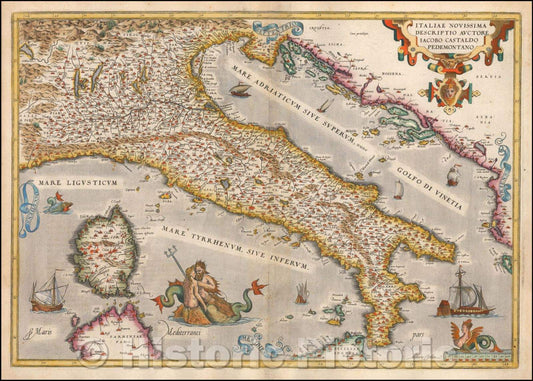 Historic Map - Italiae Novissima Descriptio Auctore Jacobo Cataldo Pedemontano, 1574, Abraham Ortelius - Vintage Wall Art