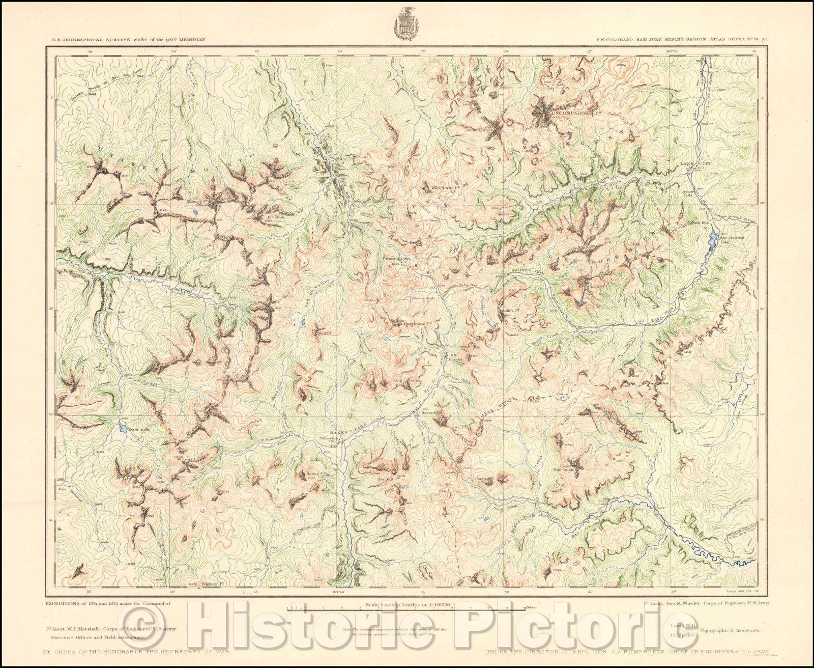 Historic Map - S.W. Colorado, San Juan Mining Region. Atlas Sheet No. 61 (C), 1877, George M. Wheeler - Vintage Wall Art