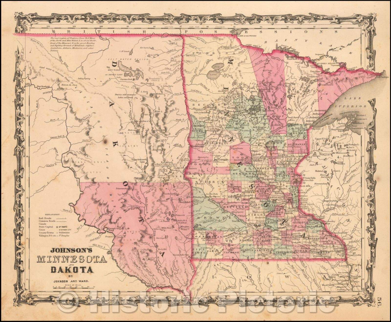 Historic Map - Johnson's Minnesota and Dakota, 1861, Benjamin P Ward v1