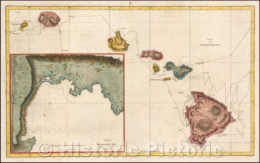 Historic Map - Chart of the Sandwich Islands (First map of Hawaii), 1784, James Cook v1