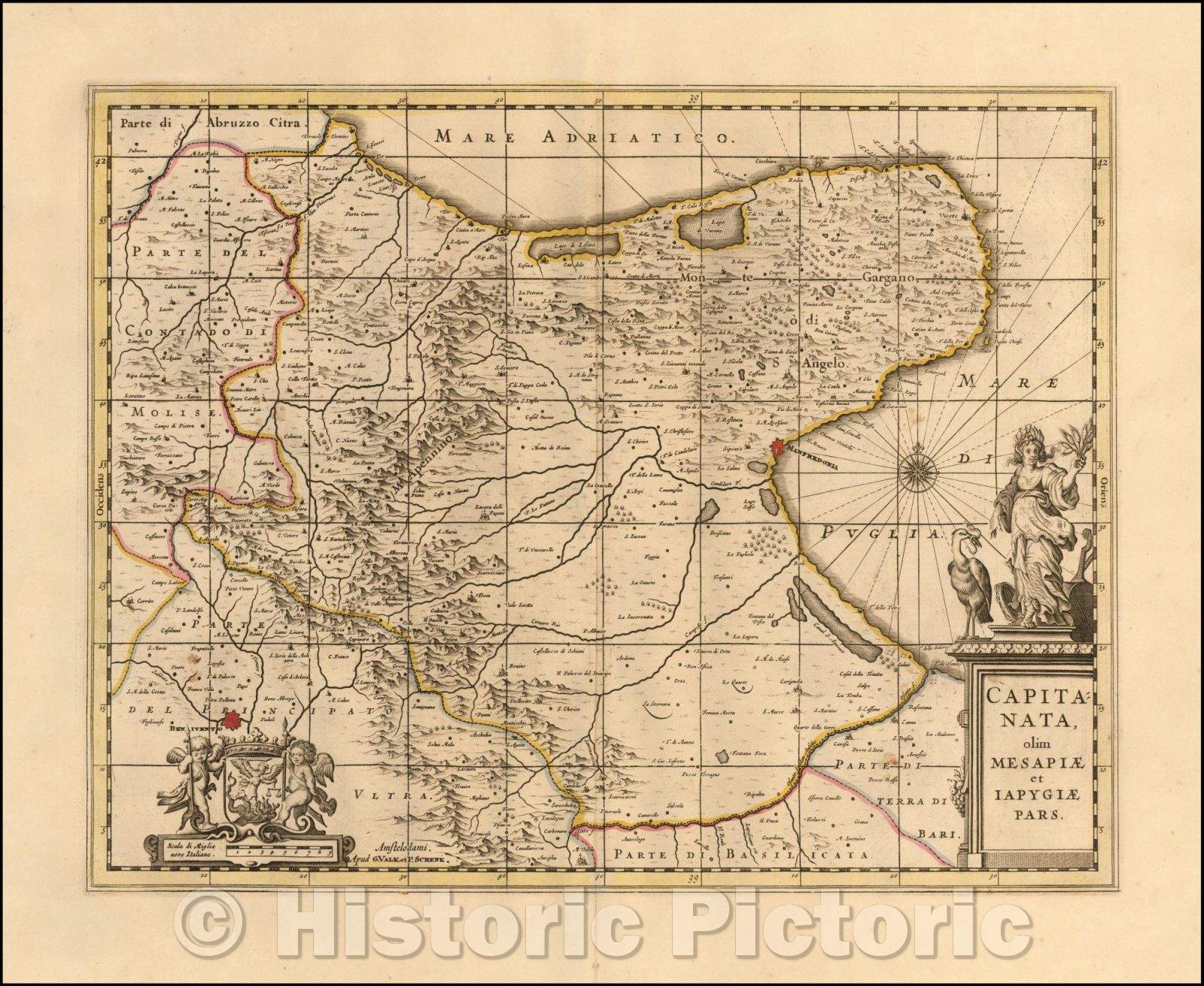 Historic Map - Capitanata olim Mesapiae et Iapigiae pars, 1690, Peter Schenk - Vintage Wall Art