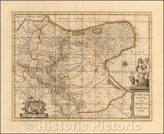 Historic Map - Capitanata olim Mesapiae et Iapigiae pars, 1690, Peter Schenk - Vintage Wall Art