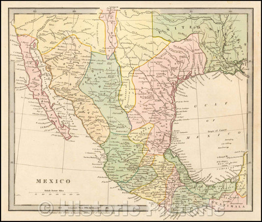 Historic Map - Mexico (Cohahuila and Texas Shown), 1827, Hamilton, Adams & Co. - Vintage Wall Art