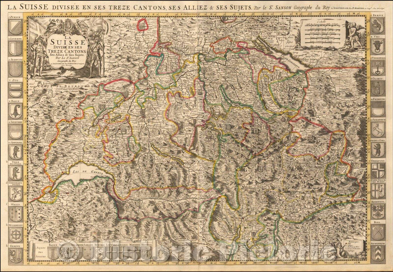 Historic Map - La Suisse Divisee en ses Treze Cantons Ses Alliez & Ses Sujets, Par Le Sr. Sanson Geographie du Roy, 1700, Pieter Mortier v1