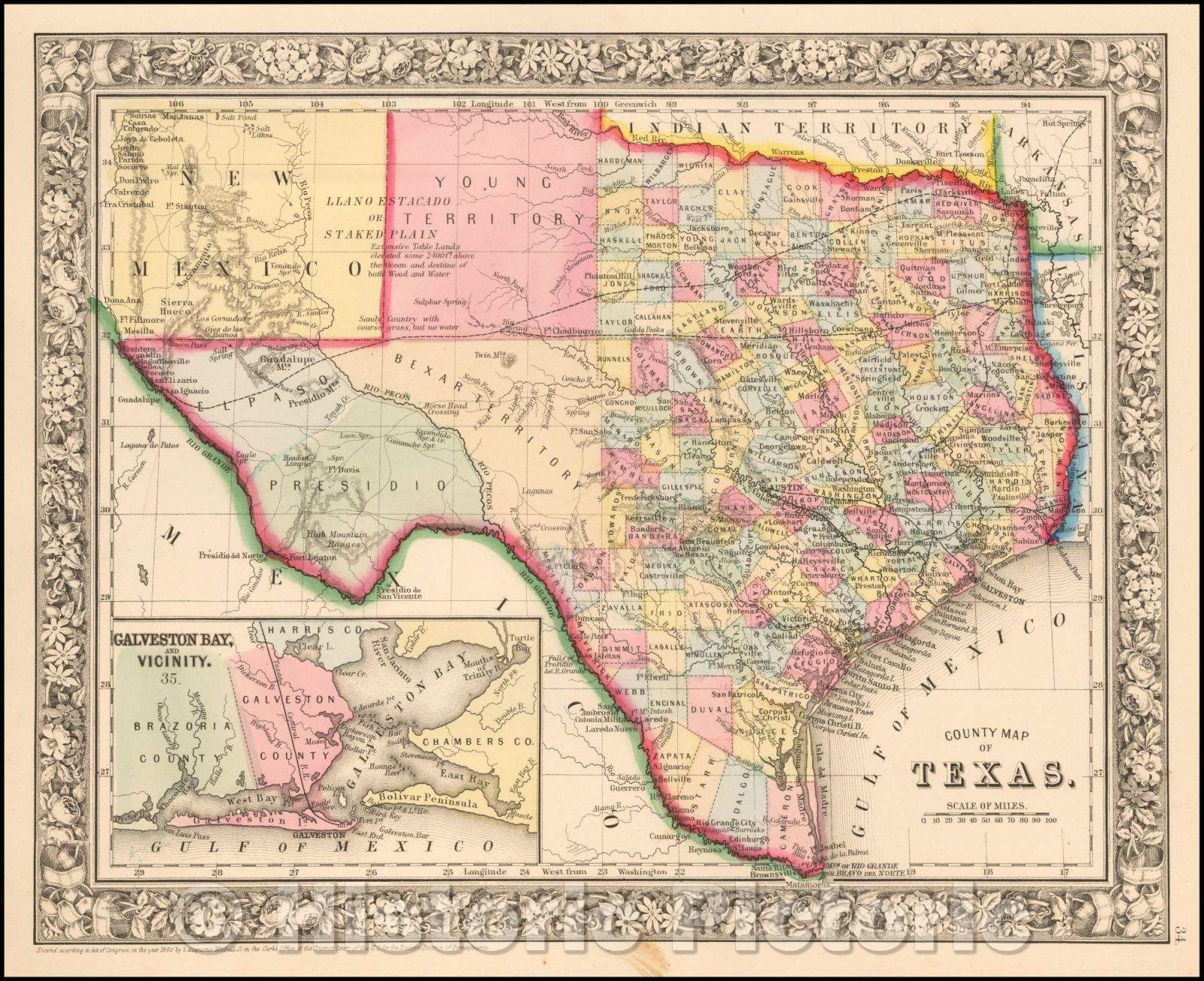 Historic Map - County Map of Texas, 1863, Samuel Augustus Mitchell Jr. v1