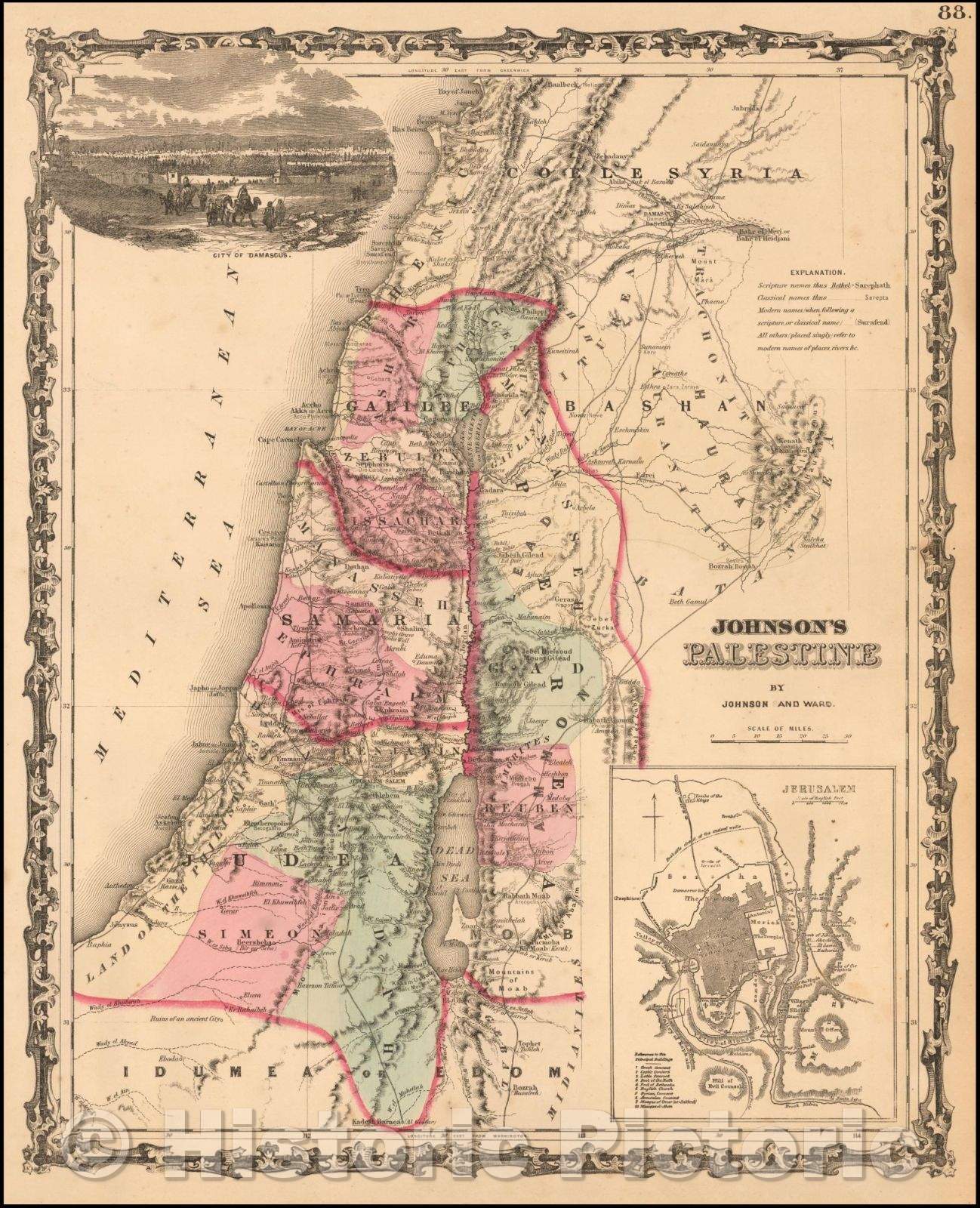 Historic Map - Johnson's Palestine, 1863, Benjamin P Ward - Vintage Wall Art