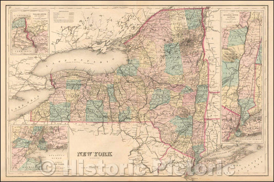 Historic Map - New York, 1876, O.W. Gray - Vintage Wall Art