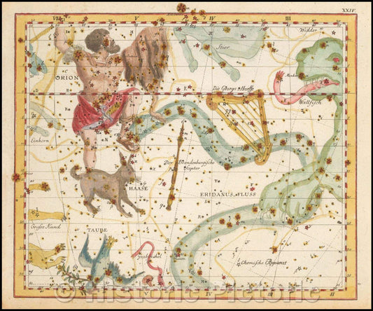 Historic Map - Orion and Haase (Lepus the Rabbit), 1805, Johann Elert Bode - Vintage Wall Art