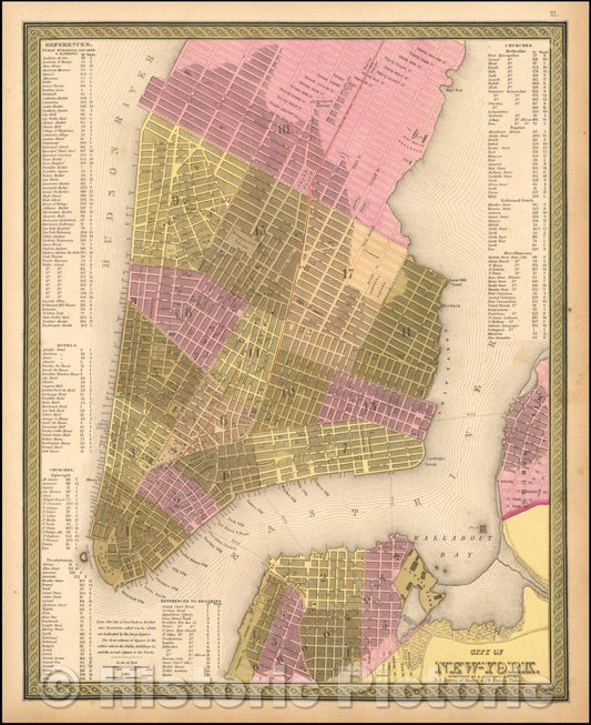 Historic Map - City of New-York, 1846, Samuel Augustus Mitchell - Vintage Wall Art