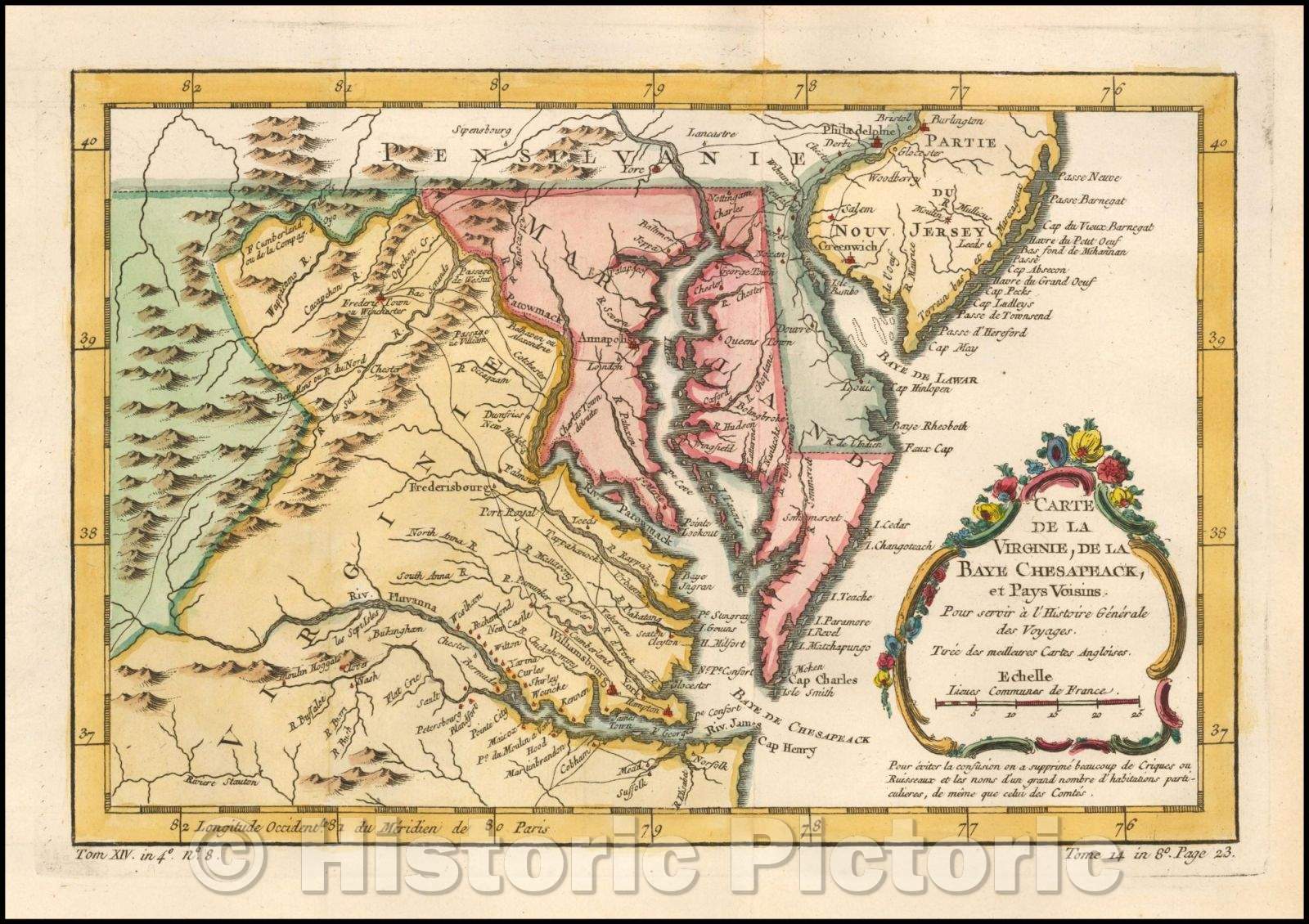 Historic Map - Carte De la Virginie, De La Baye Chesapeack, et Pays Voisins/Map of the Chesapeake, Virginia, Maryland, Delaware, 1757 - Vintage Wall Art