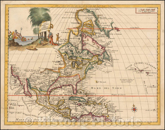 Historic Map - Carta Geografica Dell America Settentrionale, 1740, Giambattista Albrizzi - Vintage Wall Art