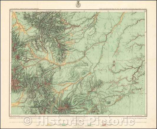 Historic Map - Land Classification Map of Part of Southern Colorado Atlas Sheet No. 62 (C), 1877, George M. Wheeler - Vintage Wall Art