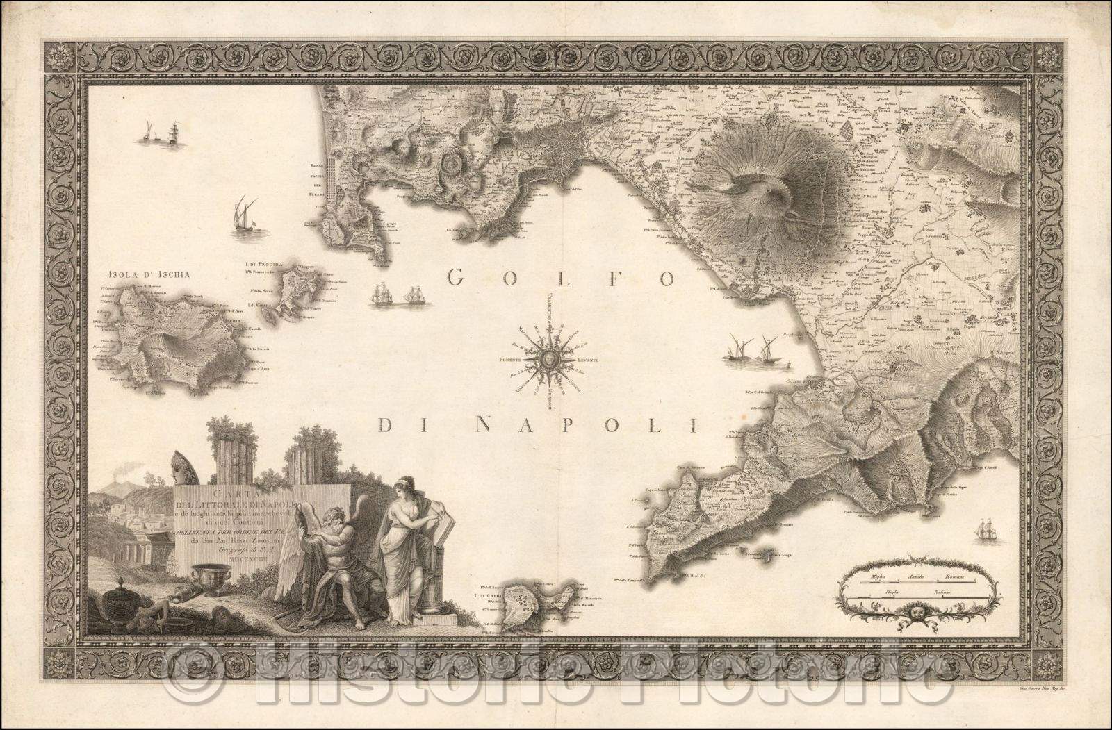 Historic Map - Carta del Littorale di Napoli e de luoghi antichi piu rimarchevoli di quei, 1794 - Vintage Wall Art