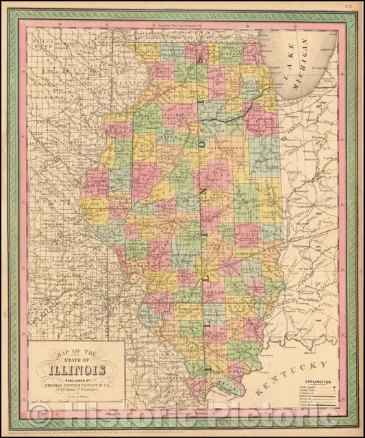 Historic Map - The State of Illiniois: 1852, Thomas, Cowperthwait & Co. - Vintage Wall Art