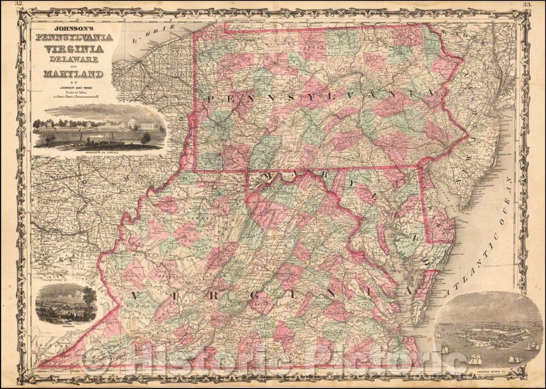Historic Map - Johnson's Pennsylvania, Virginia, Delaware and Maryland, 1862, Benjamin P Ward v1