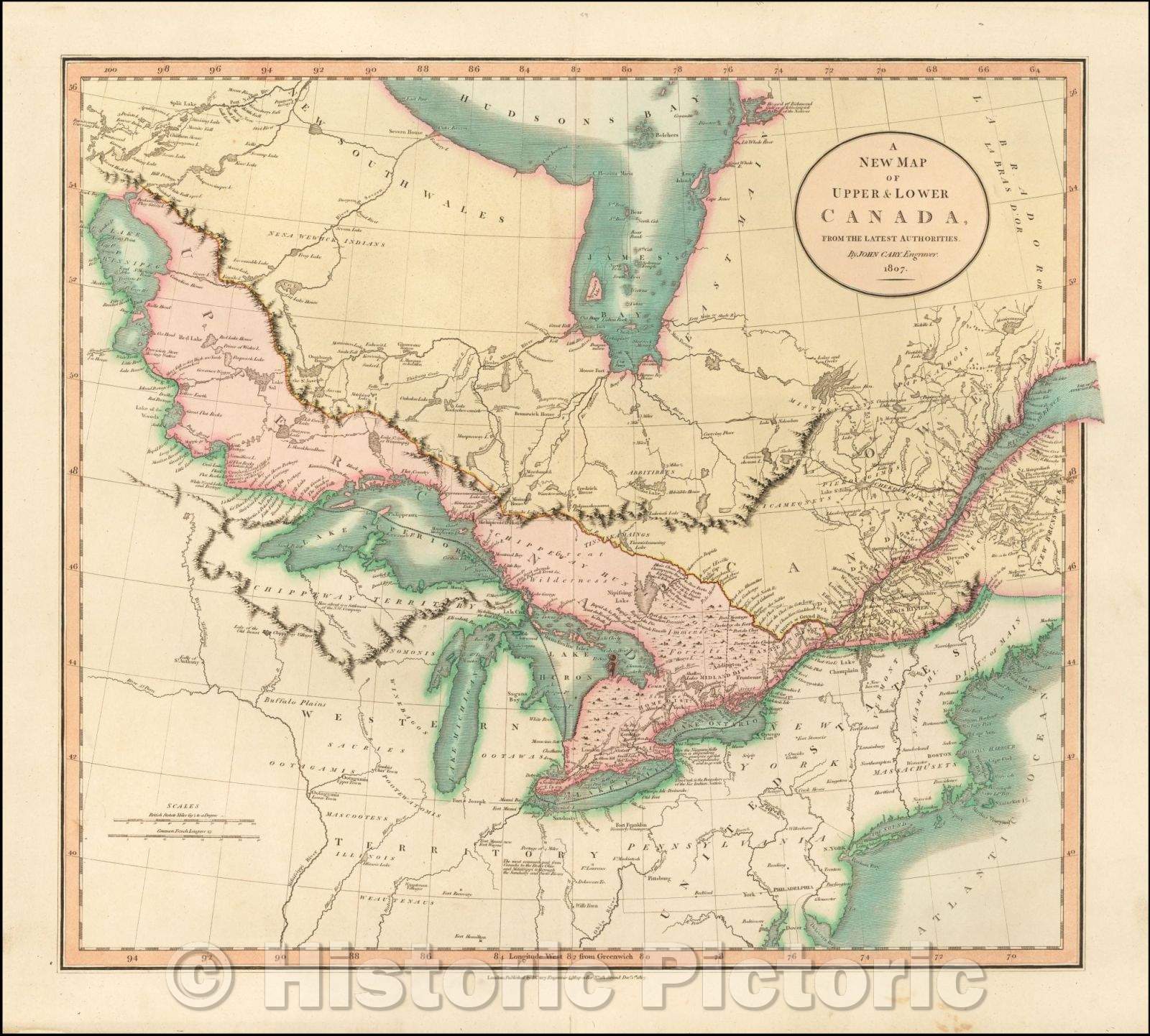 Historic Map - A New Map of Upper & Lower Canada, From the Latest Authorities, 1807, John Cary - Vintage Wall Art