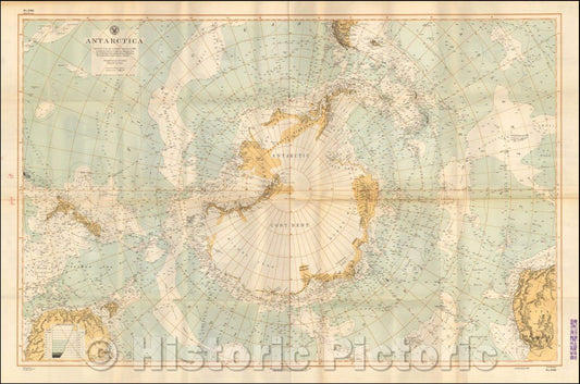 Historic Map - Antarctica, 1943, U.S. Hydrographical Office - Vintage Wall Art