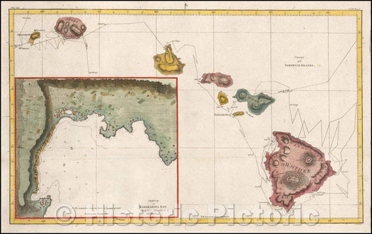 Historic Map - Chart of the Sandwich Islands (First map of Hawaii), 1784, James Cook v2