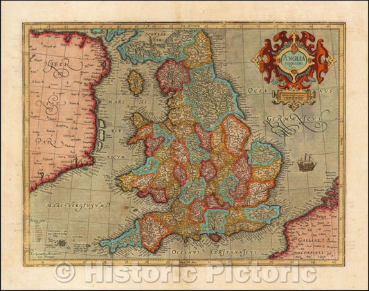 Historic Map - Anglia Regnum, 1619, Gerard Mercator - Vintage Wall Art