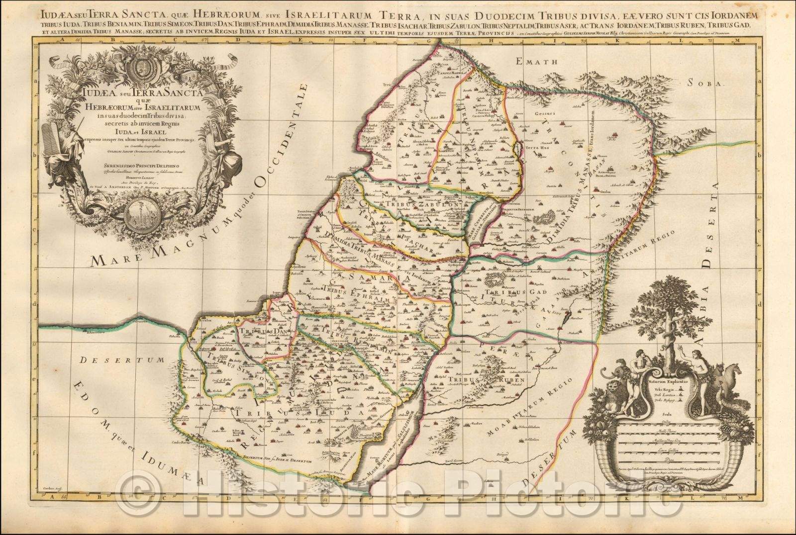 Historic Map - Iudaea seu Terra Sancta quae Hebraeorum sive Israelitarum in suas duodecim :: Format of the Holy Land, with tribal divisions, place names, 1700 - Vintage Wall Art
