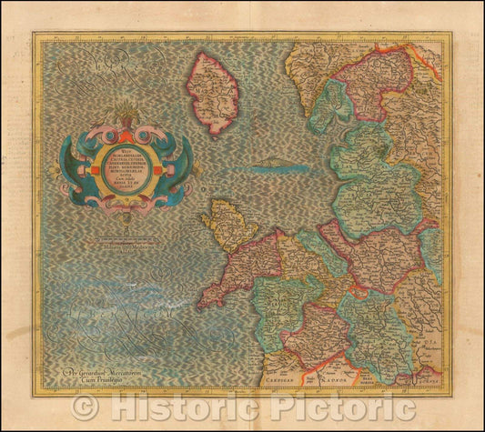 Historic Map - Westmorlandia, Lancastria, Cestria, Caernarvan, Denbigh, Flint, Merionidh, Montgomery, Salopia, Cum insulis Mania et Anglesy, 1595 - Vintage Wall Art