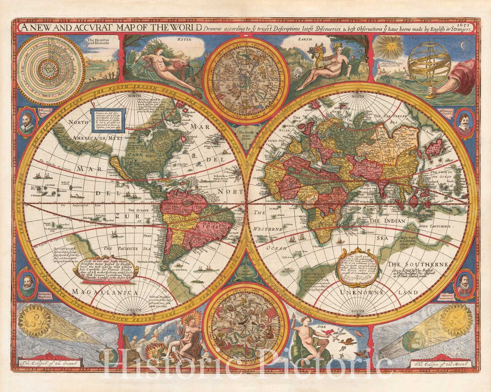Historic Map - A New and Accurat Map of the World Drawne, 1676, John Speed - Vintage Wall Art