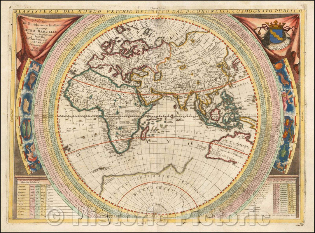 Historic Map - Planisfero Del Mondo Vecchio, Descritto Dal P. Coronelli, Cosmographo Publico, 1690, Vincenzo Maria Coronelli - Vintage Wall Art