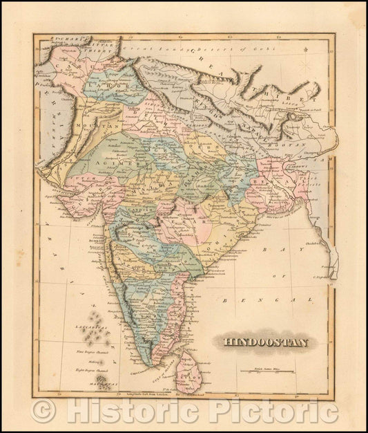 Historic Map - Hindoostan, 1823, Fielding Lucas Jr. v2