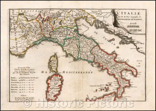 Historic Map - L'Italie, 1700, Nicolas de Fer - Vintage Wall Art