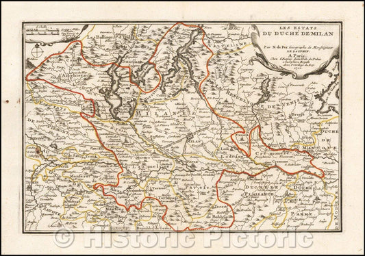 Historic Map - Les Estats Du Duche De Milan, 1702, Nicolas de Fer - Vintage Wall Art