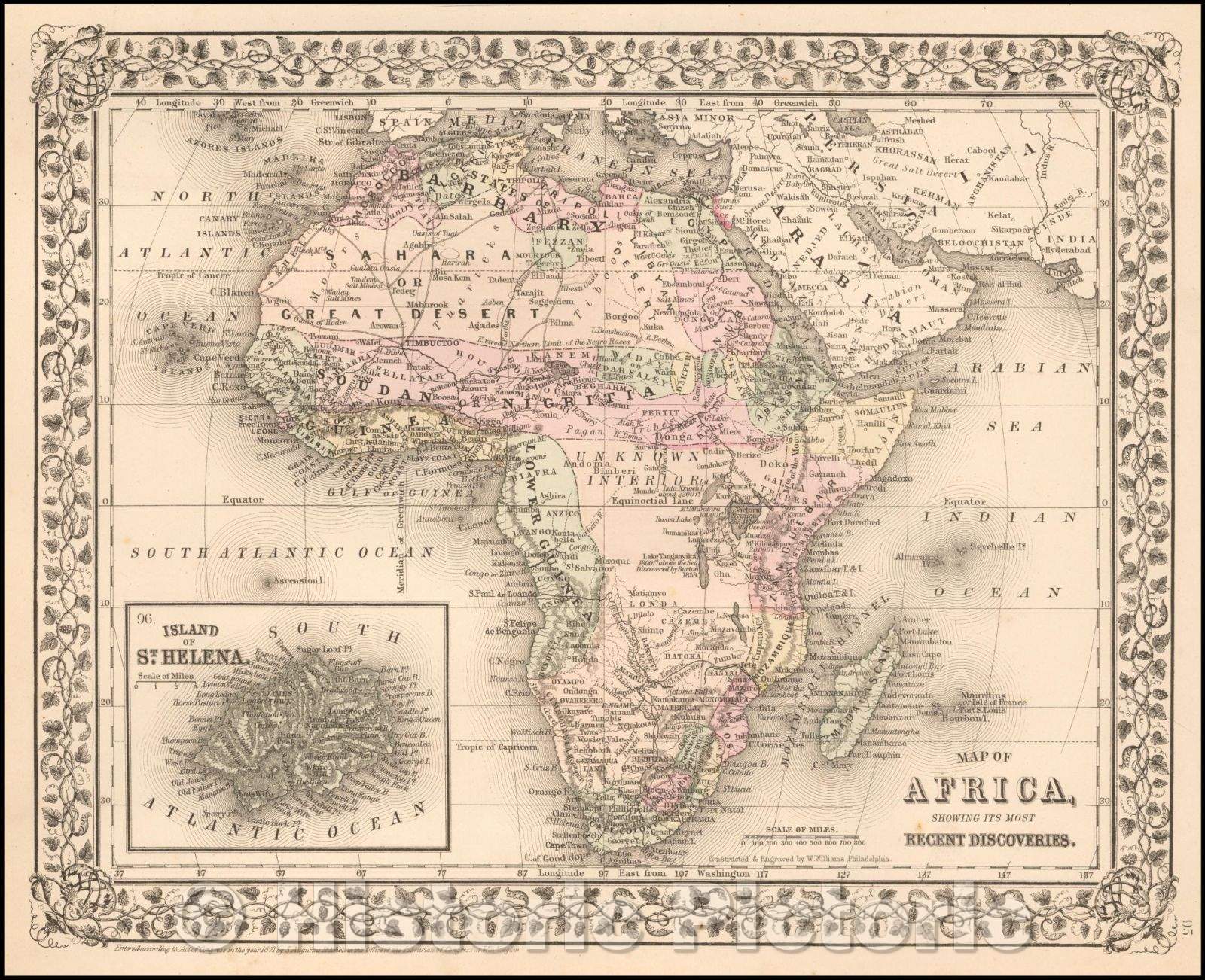 Historic Map - Map of Africa showing Its Most Recent Discoveries, 1874, Samuel Augustus Mitchell Jr. v3