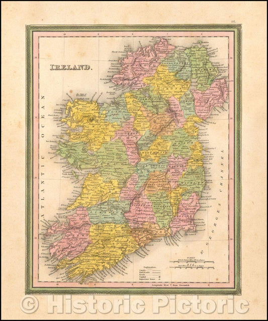 Historic Map - Ireland, 1846, Samuel Augustus Mitchell - Vintage Wall Art