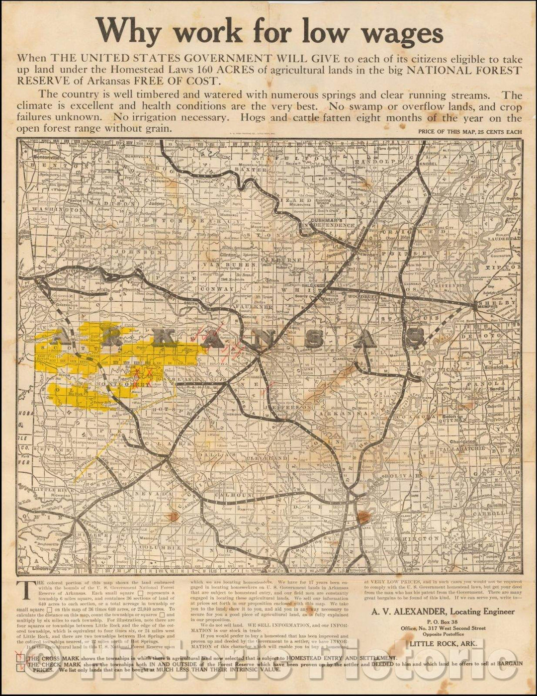 Historic Map - Arkansas, Why Work For Low Wages, 1914, A. V. Alexander - Vintage Wall Art